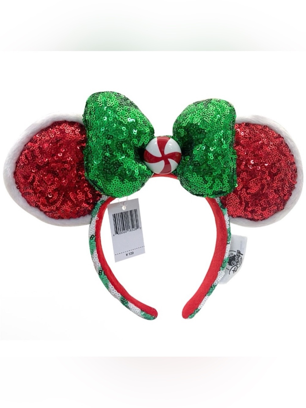 🎄NWT DISNEY PARKS Christmas Peppermint Twist Sequin Mickey Minnie Ears Headband
